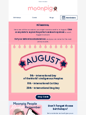 Moonpig - Incoming… your important August dates! 📣