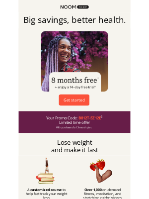 Noom - Hey! Get 8 months free with promo code  B812T-5Z12E