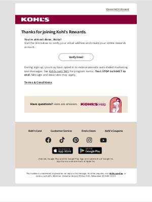 Kohl's - Verify your email address for Kohl’s Rewards.