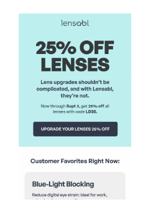 Lensabl - Save 25% on Your Top Picks for Labor Day!