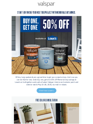 Valspar - SAVE Big — just in time for Memorial Day.