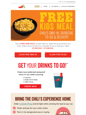 Chili's Grill & Bar - Enjoy a FREE Kids Meal on your next visit!