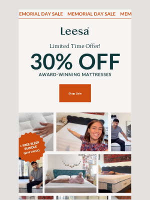 Leesa - Better Sleep, Bigger Savings: 30% off starts today