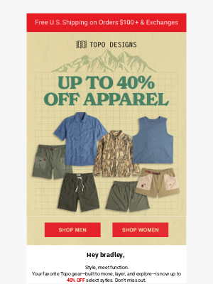 Topo Designs - Select Apparel Up To 40% OFF - Summer Sale