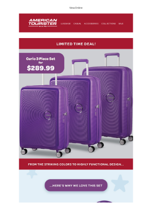 American Tourister - 💜 Be bold with a new Curio 3pc set for $289.99 💜