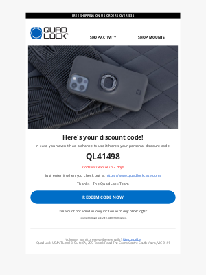 Quad Lock - Quad Lock Discount Reminder