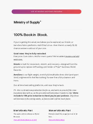 Ministry of Supply - 100% BACK IN STOCK