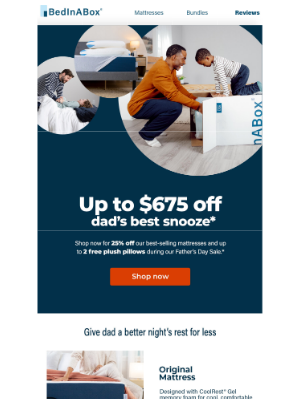 BedInABox - Just for dad: Free pillows.
