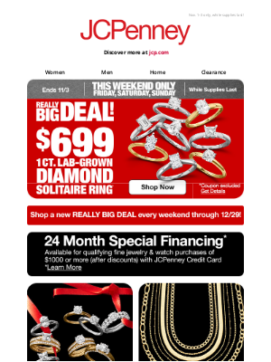 JCPenney - REALLY BIG DEAL❗️$699 1 CT. lab-grown diamond solitaire ring