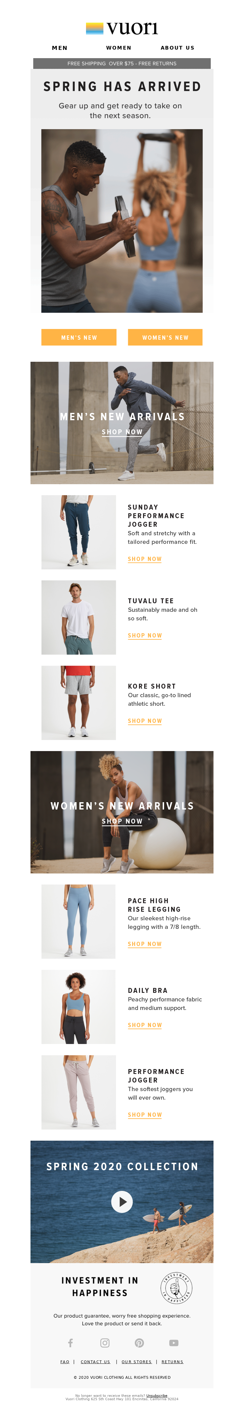 Email example from Vuori promoting yoga pant