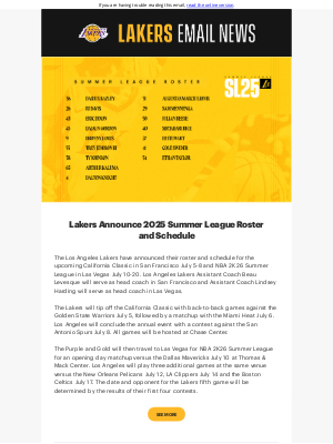 Los Angeles Lakers - Lakers Announce 2025 Summer League Roster and Schedule
