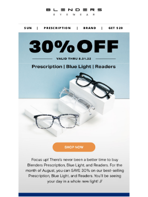 Blenders Eyewear - LIMITED TIME // Save 30% on Prescription, Readers + Blue Light!