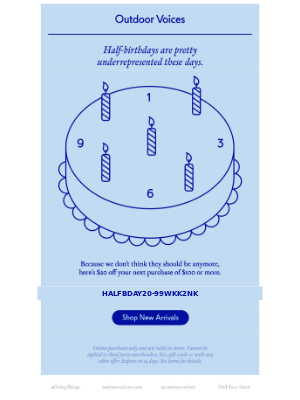 Creative birthday email example by Outdoor Voices