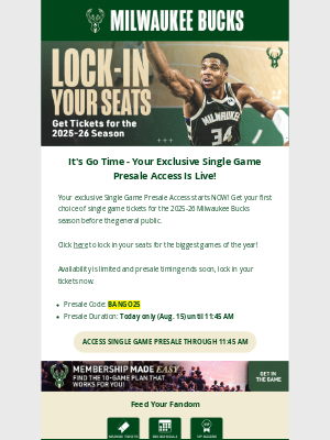 Milwaukee Bucks - It's Time! Bucks Single Game Presale is LIVE!