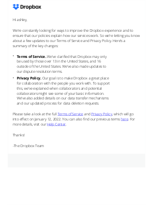 Dropbox - Updates to our Terms of Service and Privacy Policy