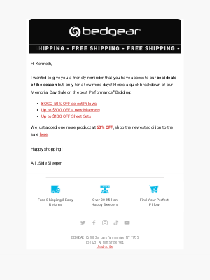 Bedgear Performance - Re: Your Memorial Day Offers 🛒
