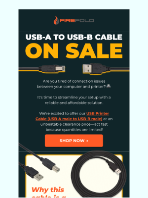 FireFold - Get connected on a budget: USB printer cable clearance!