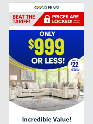 Rooms To Go - Furniture you'll ❤️ for $999 or Less!