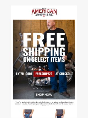 allamericanclothing - Two Days Only - Free Shipping on Select Items!