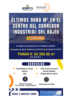 Cluster Industrial (Mexico) - Últimos 9000m2 en el Centro del Corredor Industrial del Bajío | PANAN Clusters Industriales