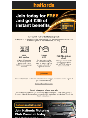 Halfords (UK) - Receive your £35 of instant benefits!