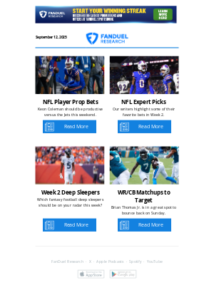 FanDuel - NFL Week 2 Player Prop Bets