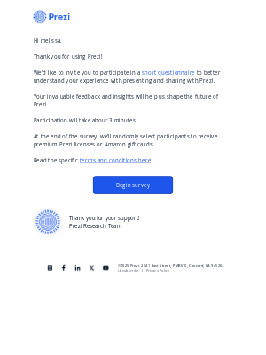 Prezi - melissa, complete our 3-minute survey to win a prize