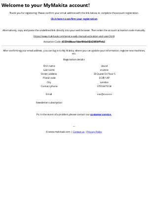Makita (United Kingdom) - Confirm your MyMakita account registration here