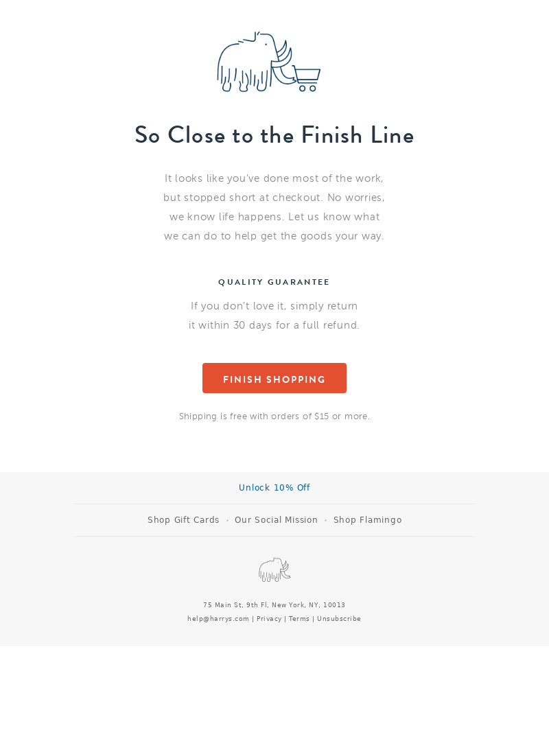 abandoned cart email example with a strong CTA