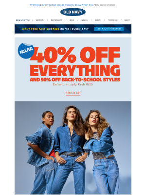 Old Navy - Deals on deals! Get 40% off EVERYTHING + $17 leggings and $12 sports bras