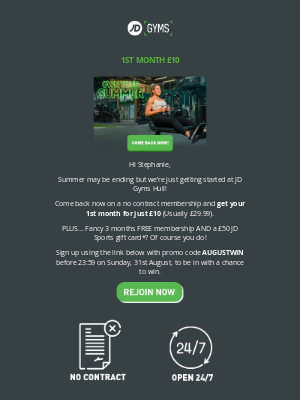JD Gyms (United Kingdom) - 1st month £10 💪 + there's still chance to Win Big in our prize draw.