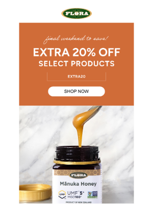 Flora Health - Don’t Miss! Extra 20% off Mānuka Honey 🍯