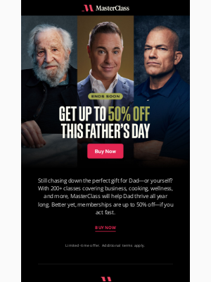 MasterClass - Don’t forget! 50% off memberships ends soon
