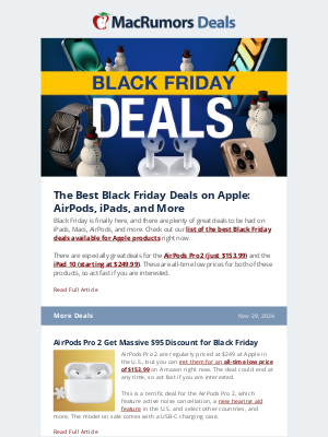 MacRumors - Black Friday: All-Time Low Prices on AirPods Pro 2, iPad 10, and More