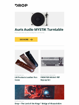 Massdrop - Auris Audio MYSTiK Turntable, LM Products Leather Pen Cases, FRONTIER Mithril PBT Keycap Set and more...