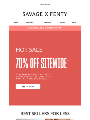 Savage X Fenty - The Hot Sale: 70% OFF Sitewide Right NOW 🔥