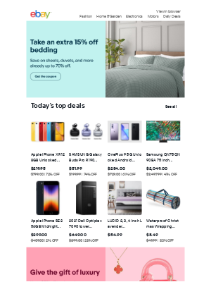 eBay - Save an extra 15% on bedding, plus more deals