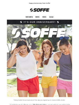 Soffe LLC. - Celebrating our Anniversary: 20% Off for Being a Valued Customer