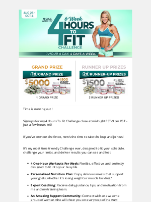 Nicole Wilkins - Only hours left to join my 4 Hours To Fit Challenge