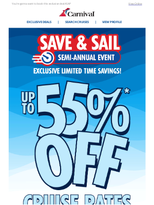 Carnival Cruise Line - VIFPs ONLY: Up to 55% off cruise rates ‼️🛳️🤑