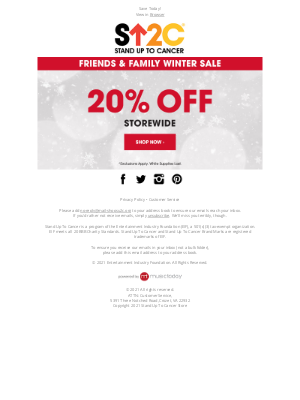 Stand Up to Cancer (SU2C) - Friends and Family Winter Sale!