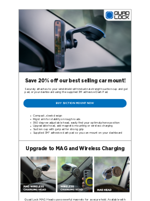 Quad Lock - Save 20% Off Our Best Selling Car Mount!