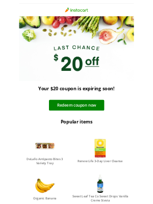 Instacart - 💵 Expiring soon! Claim your $20 coupon!