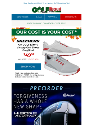 GolfDiscount.com - Save 50% on Skechers GO GOLF Elite 4 Victory Golf Shoes Grey/Red, Now $49.97!