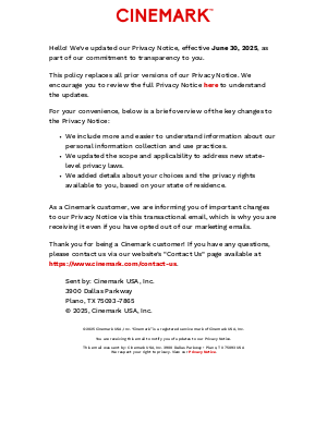 Cinemark - We’ve Updated Our Privacy Notice