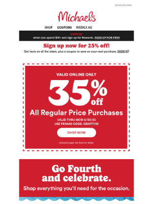 Hancock Fabrics - 🎆 6 DAYS UNTIL JULY 4TH: Get 50% off Red, White & Blue Party and Décor.