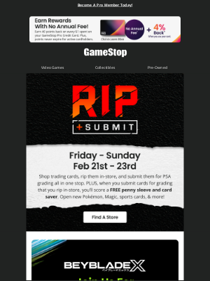 GameStop - UPCOMING EVENTS: Rip & Submit, Beyblade Bey-Day, & TCG Tuesdays!