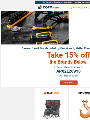 Zoro - 🔧15% off GearWrench and More Great Brands!