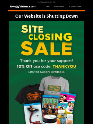 Family Video - 📢 Last Call! Our Website is Shutting Down! 😢 💔