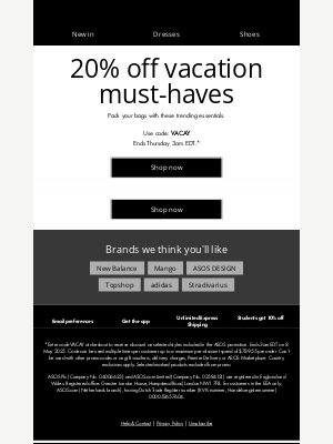 ASOS  - 20% off vacation must-haves